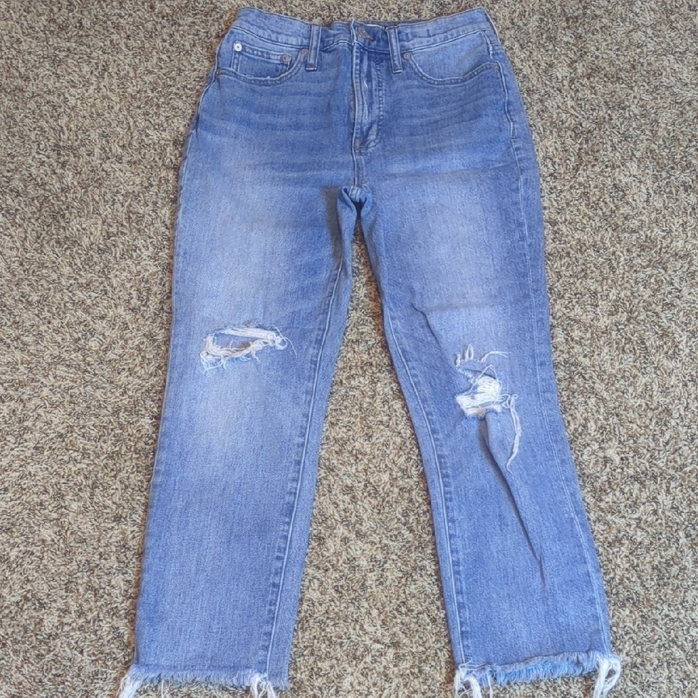 Madewell women's medium blue high rise the perfect vintage distressed jeans - Picture 4 of 11